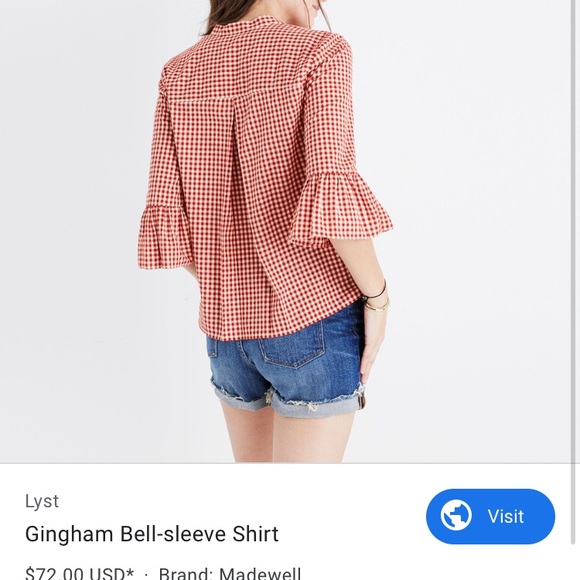 Madewell gingham bell sleeve top sz xs - Picture 2 of 7